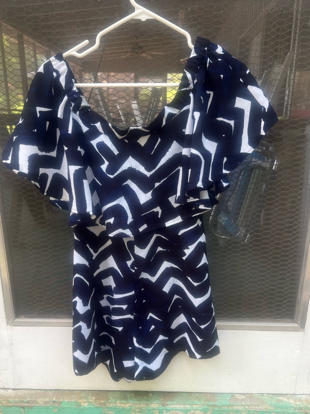 fab'rik Navy & White Chevron Romper